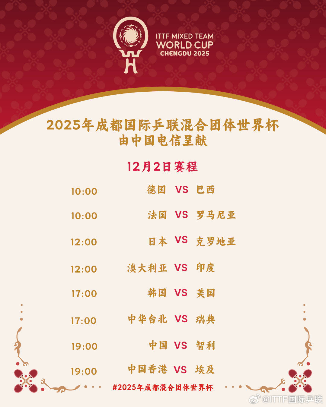 皇冠信用庄家_国际乒联混团世界杯分组出炉：中国与中国香港同组